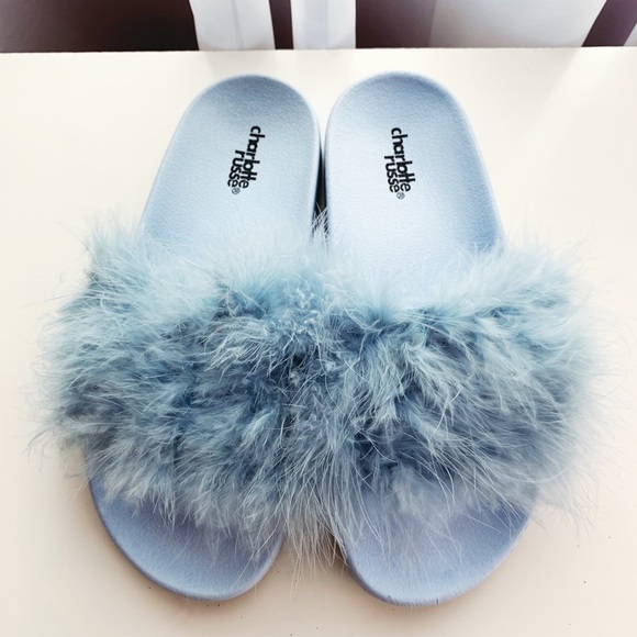 Blue Feather Slides - Picture 1 of 3